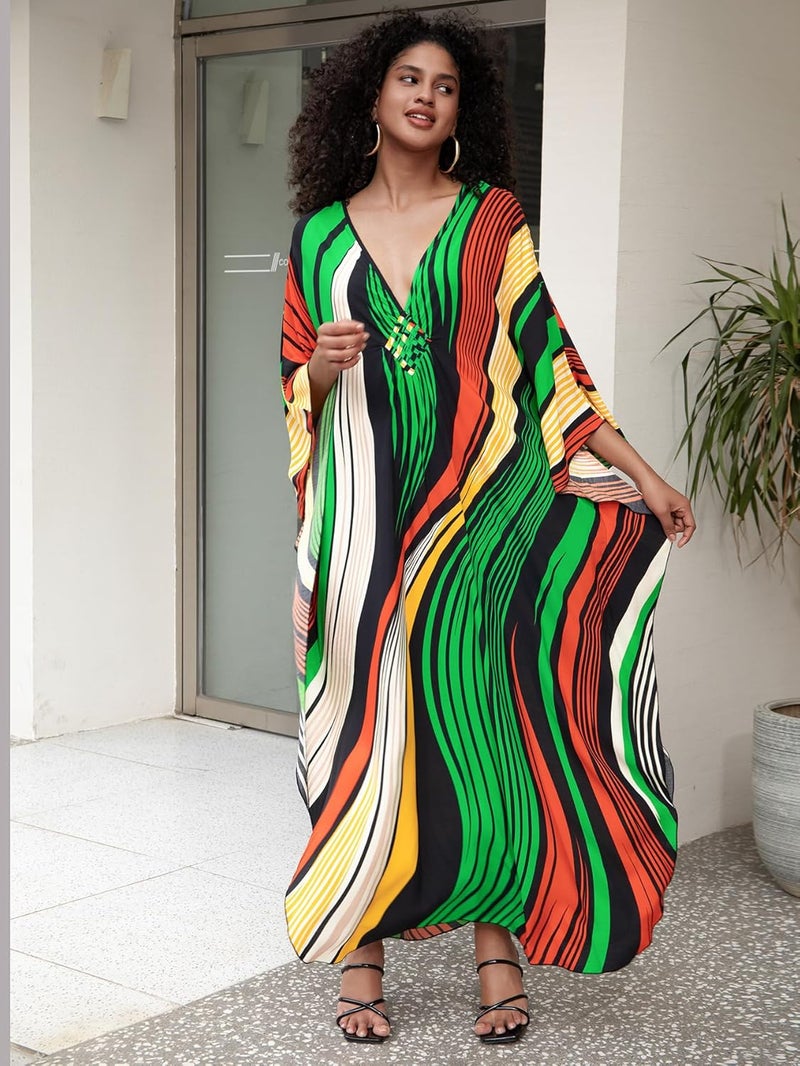 KEYLORTING Women's Plus Size Kaftan Dress – Plus Size Maxi Dress Moo Moos Beach Cover Up,Bathing Suit Cover-Up Loungewear - Image 4